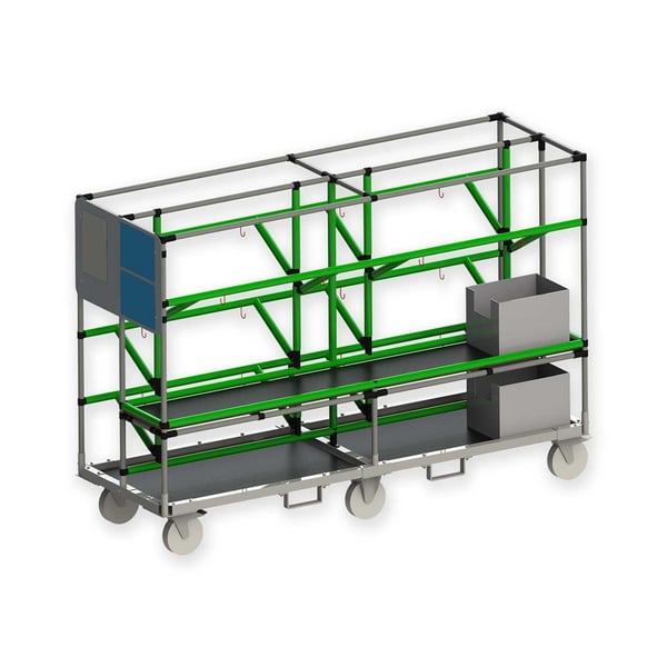 Transport trolley from BeeWaTec made of square and pipe racking systems for the internal transport of goods in a company
