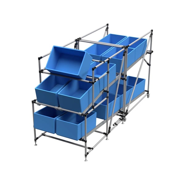 BeeWaTec flow rack made of pipe racking system with shooter