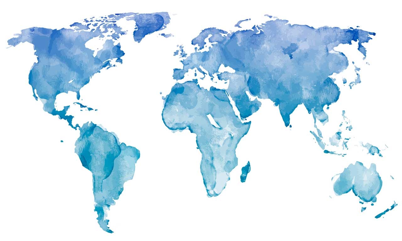 minimalistische Weltkarte gemalt (blau)