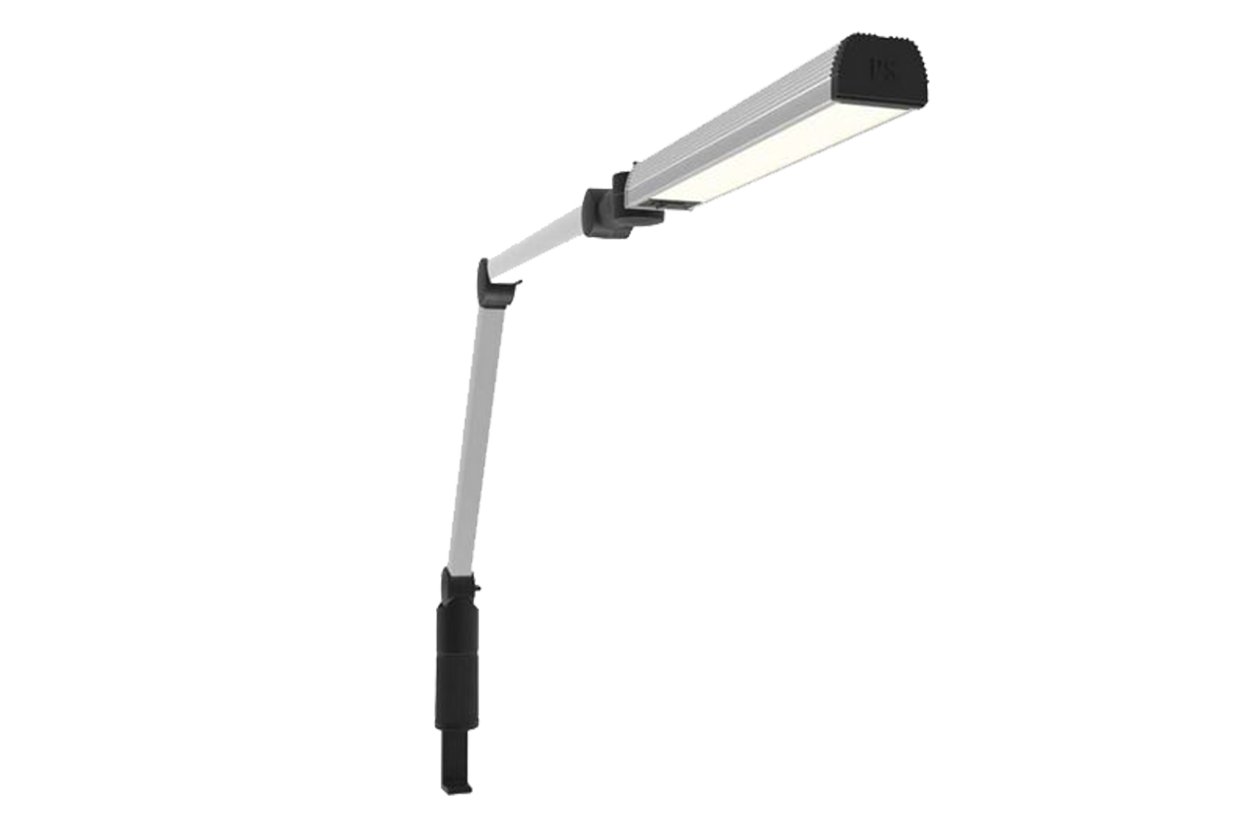 Lampa s kĺbovým ramenom a stolovou svorkou na jednoduchú montáž