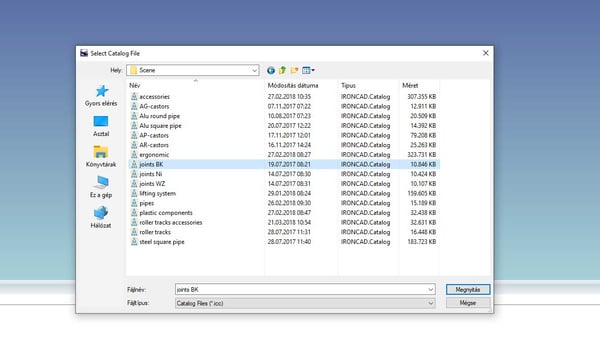 Auswahl eines CAD-Artikelkatalogs in der Software BEEVisio