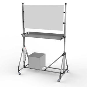 Whiteboard egy kiegészítő tároló felülettel ellátott, mobil csővázas szerkezeten