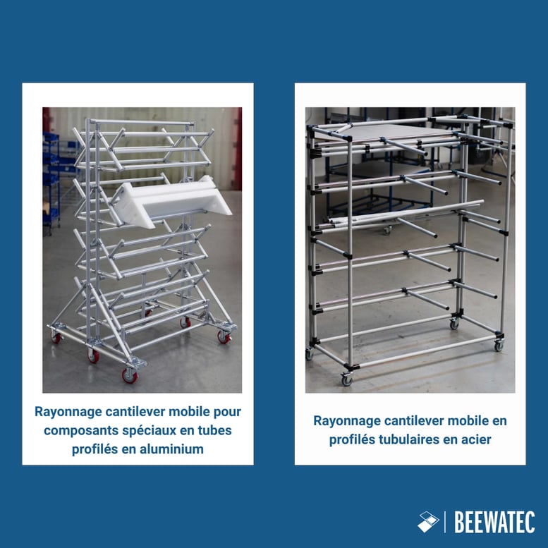Rayonnage cantilever mobile en profilé d’acier tubulaire