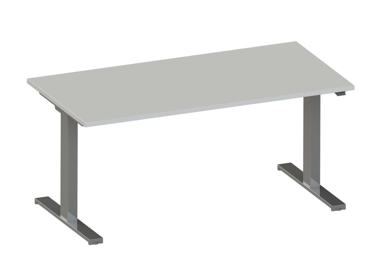 Szürke színű, elektromosan állítható magasságú ERGOLevel íróasztal