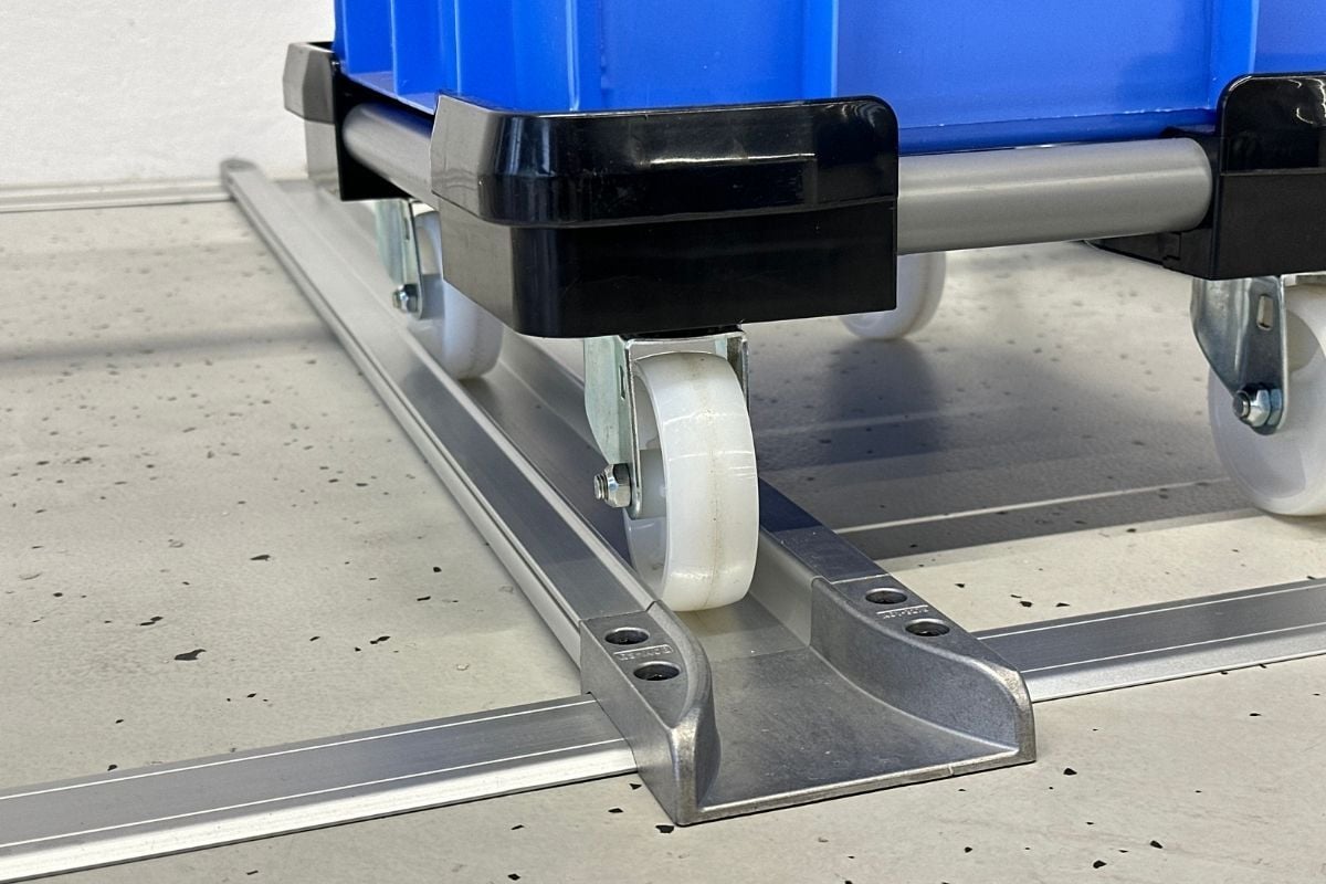 Aluminum floor guide rail for trolleys
