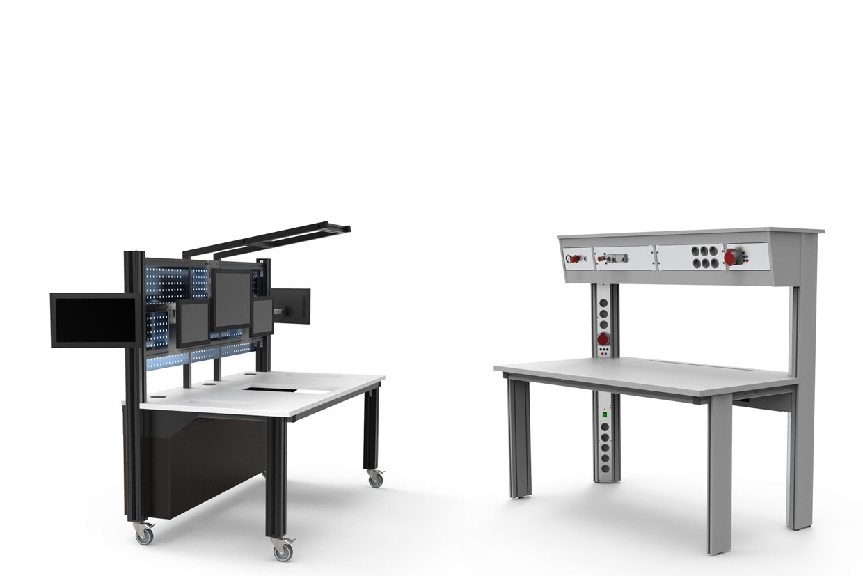2 systémy stolů ALWO v různých verzích s elektrifikací a nástavbami