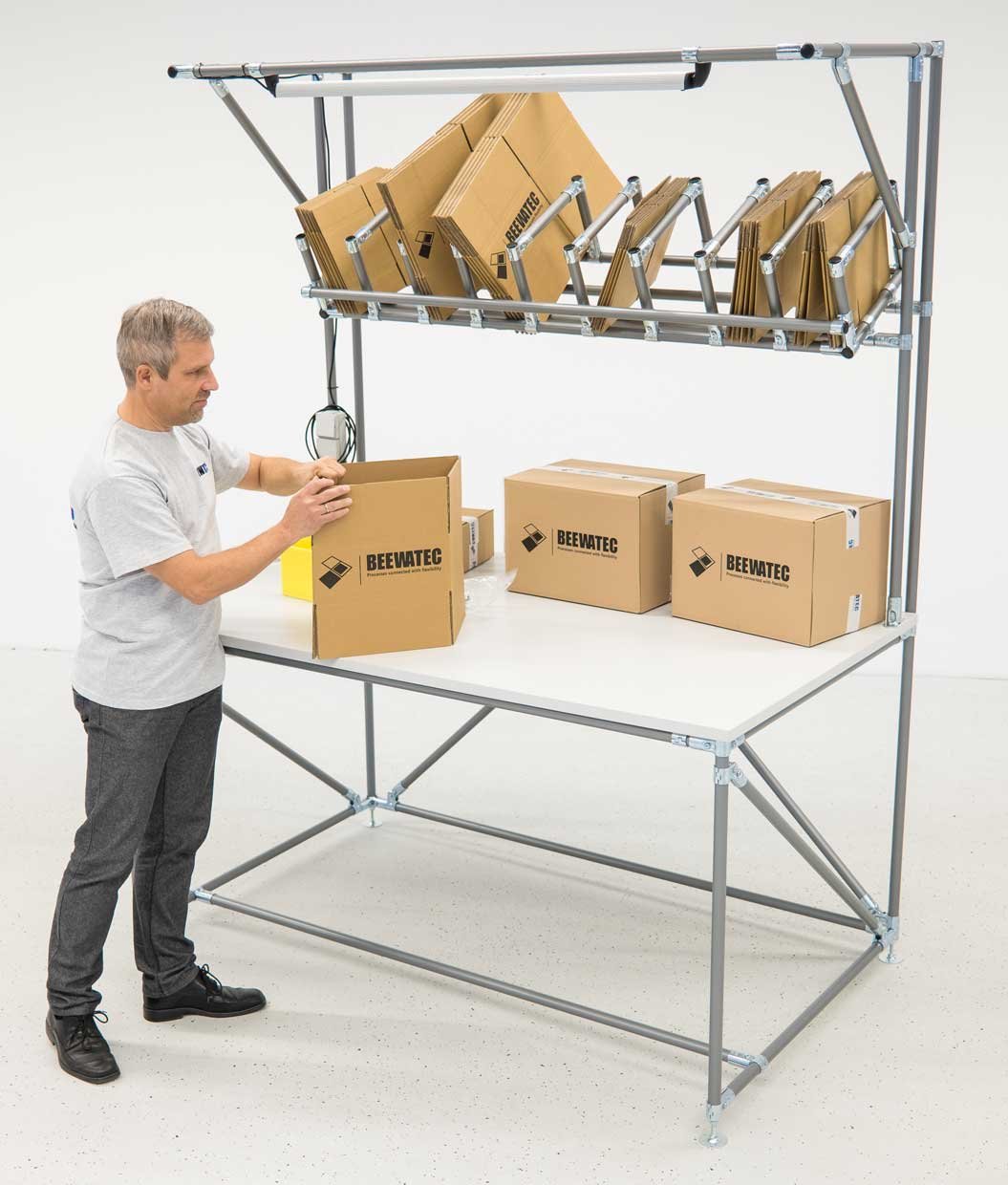 Packing Desk Within Racking Packing table and packing stations: Efficient & ergonomic work tables