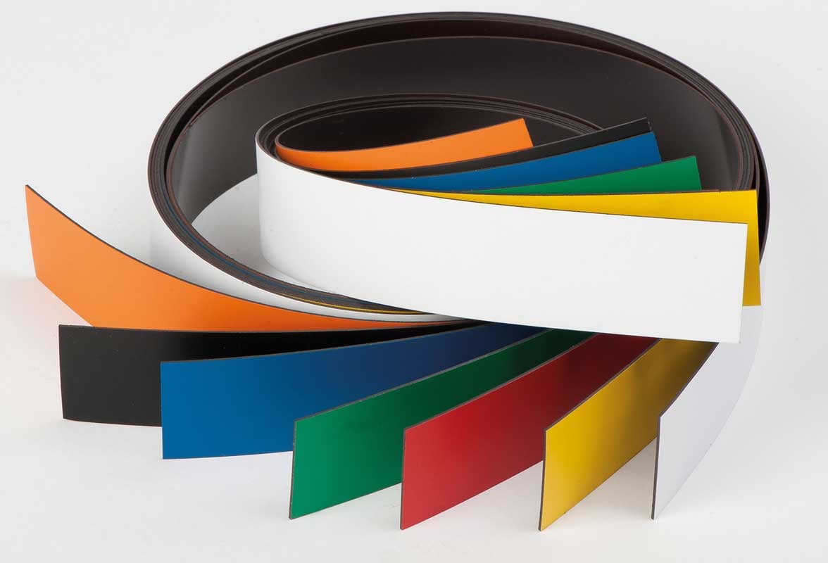 Self-adhesive strips of magnetic foil in 7 different colors